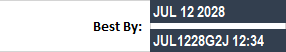 Example of how the Best Buy codes look on the product showing the date formats: 'JUL 12 2028', 'JUL 1228G2J 12:34'